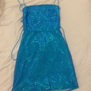 Lucy in the sky corset back blue dress